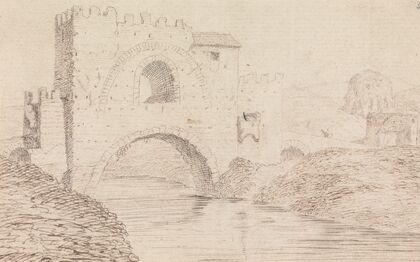 River, with Stone Covered Bridge, and Arched Window