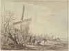 Riverbank with windmill