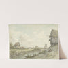 Rivierlandschap met schetsende tekenaar tussen hutjes by Jan Hulswit