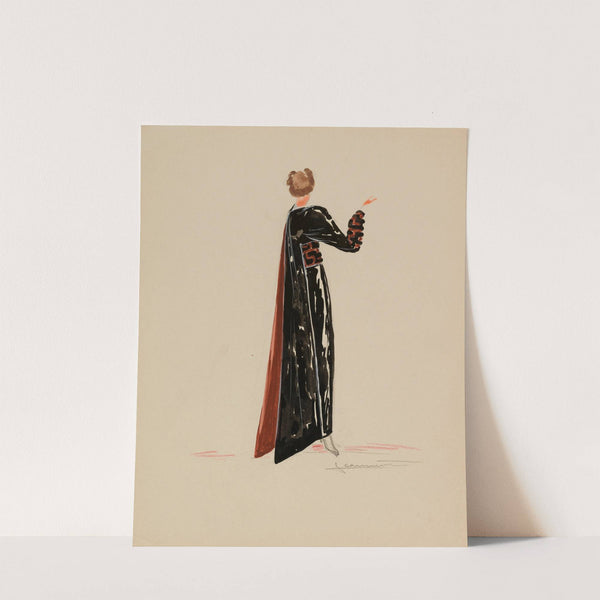 Robe noire avec ceinture et manches à motif oriental, traîne au dos (1938) by Jeannette