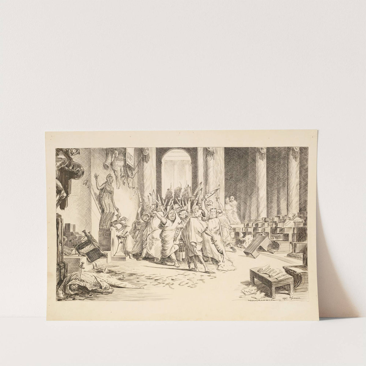 Robed men with bloody swords representing many Trusts have taken over a palace (1906) by William Henry Walker