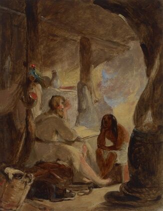 Robinson Crusoe and Friday in the Cave