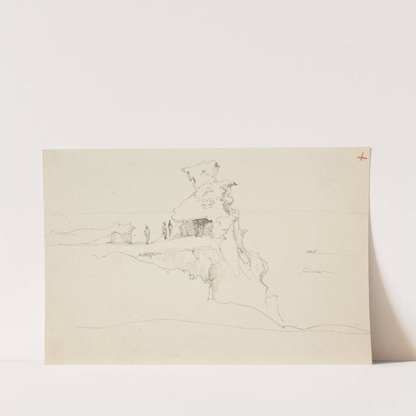 Rocher au-dessus d&#039;un lac by Jacques-Raymond Brascassat