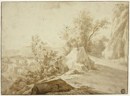 Rocks and Mountain Path, Figures and Town Below