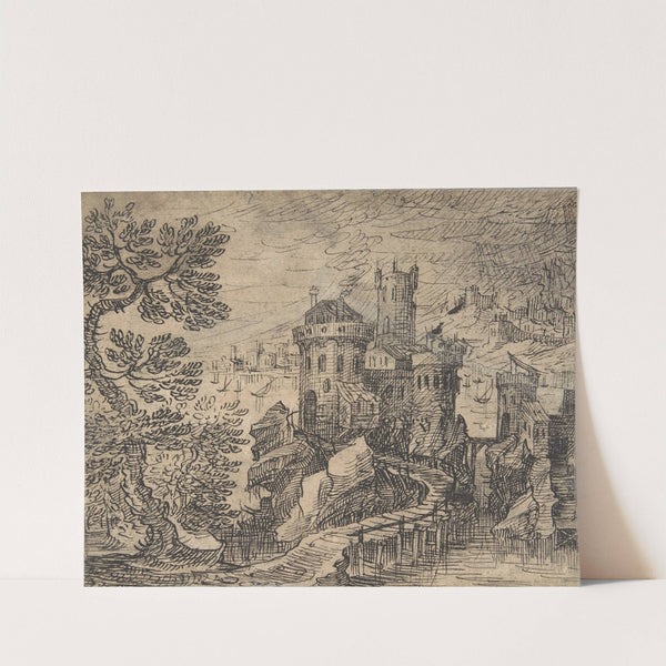 Rocky Landscape with a Castle and Bridge by Hermann Weyer