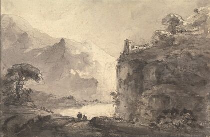 Rocky Landscape with Two Figures on a Path in the Center