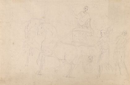 Roman Chariot Drawn by Three Horses, with Charioteer and other Figures