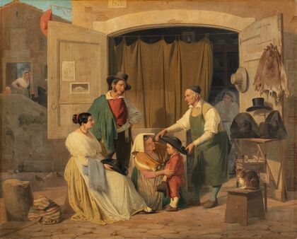 Roman Peasants Buying A Hat For Their Little Son, Who Is To Be An Abbate