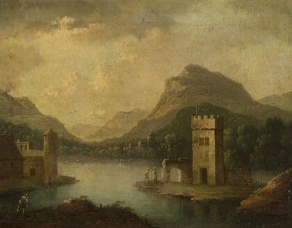 Romantic landscape with architecture