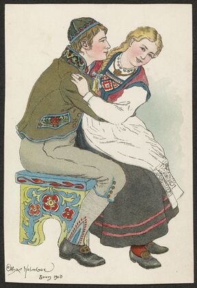 Romantic national costume card (1900) — size preview