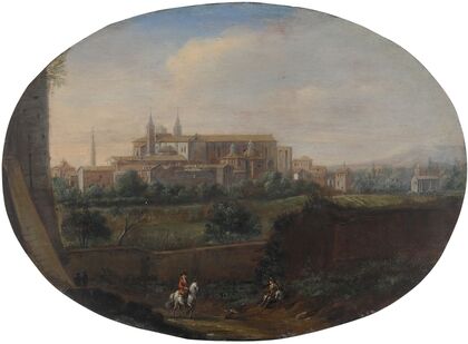 Rome, a view from a garden looking south towards San Giovanni in Laterano, seen from behind