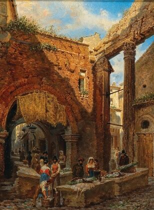 Rome, a View of the Portico di Ottavia with the Old Fish Market