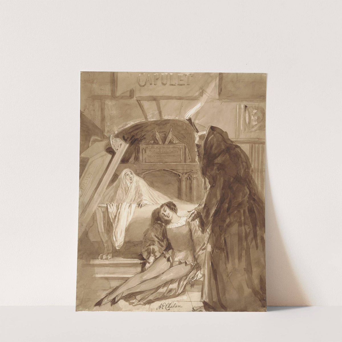 Romeo and Juliet, V, 3, the friar’s visit to the tomb of the Capulets by Alfred Edward Chalon