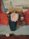 Roses et éventail japonais, huile sur toile