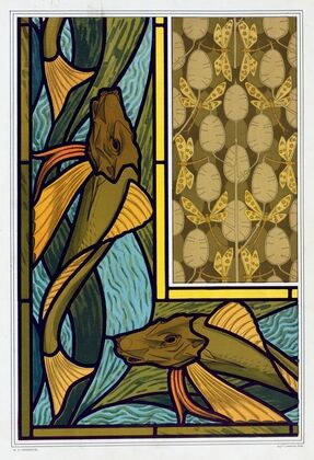 Rougets, vitrail. Libellules et monnaie du pape, étoffe. — size preview