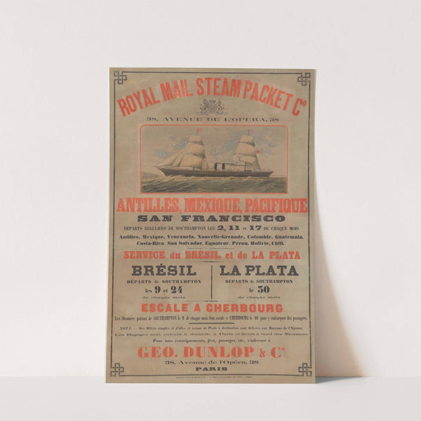 Royal Mail Steam Packet C°, 38 avenue de l&#8217;Opéra. Antilles, Mexique, Pacifique, San Francisco (1860) by Imp. Chaix
