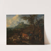 Ruhende Hirtin mit Herde in südlicher Landschaft by Michiel Carree
