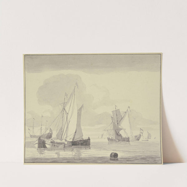 Ruhige See mit Schiffen, vorne eine Tonne by Jan Rood