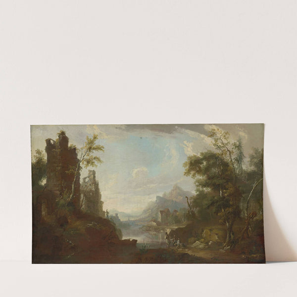 Ruin of a Castle near a Lake with Fishermen (1765-68) by Caspar Wolf
