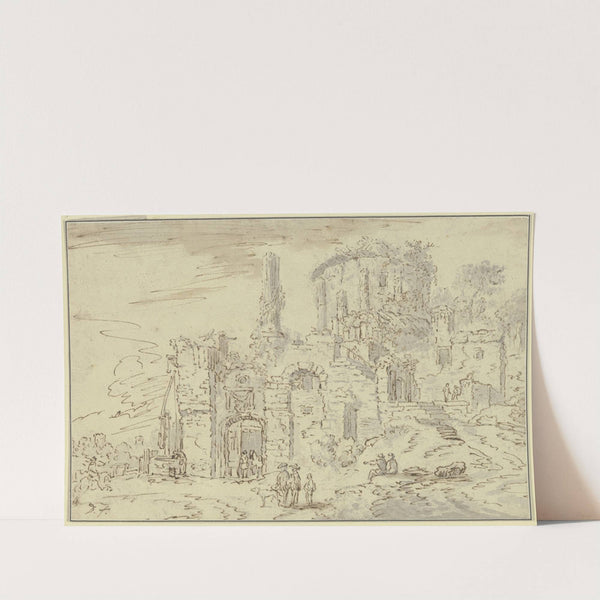 Ruinen von Tempelgebäuden in einer Landschaft by Christian Wilhelm Ernst Dietrich
