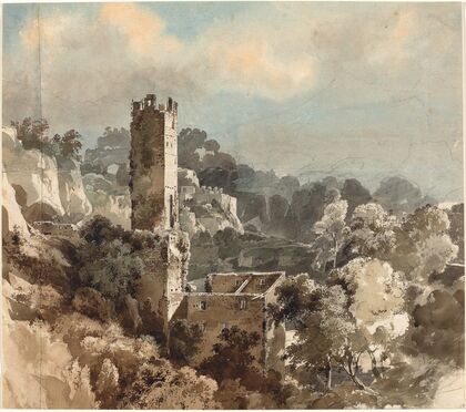 Ruins of a Fortified Tower among Wooded Hills