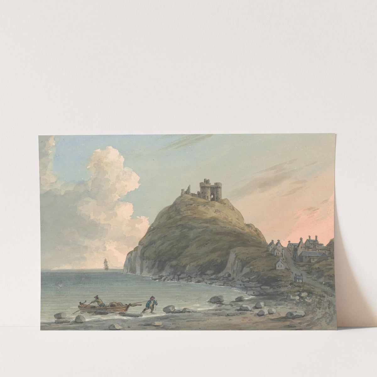 Ruins of Criccieth Castle and Part of the Town on the Bay on Cardigan. East View, Caernarfonshire by John Warwick Smith