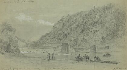 Ruins of the bridge over the Shenandoah. Loudon Heights beyond