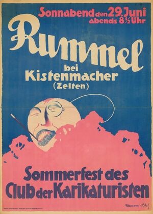 Rummel bei Kistenmacher (Zelten). Sommerfest der Karikaturisten (1912)
