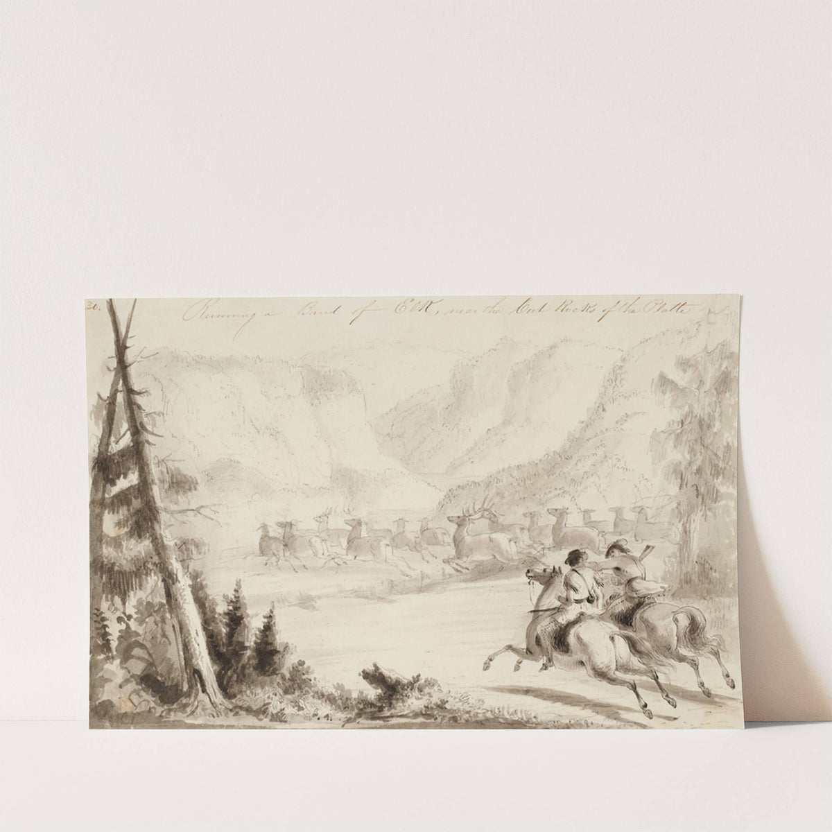 Running a Bank of Elk, Near the Cut Rocks of the Platte (circa 1837) by Alfred Jacob Miller