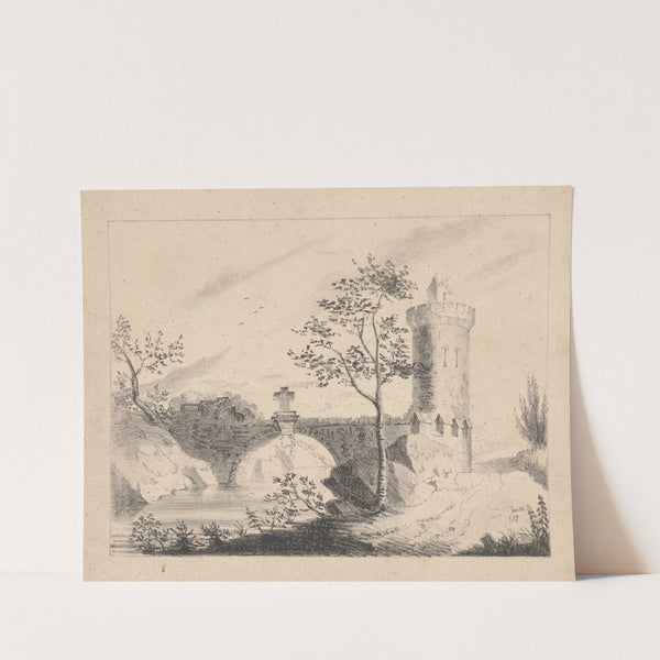 Rural bridge with cross and tower by Richard Sanger Smith