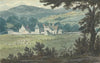 Rural Landscape Scene with Farm and Grazing Sheep