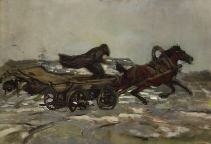 Rushing cart driven by a Jew