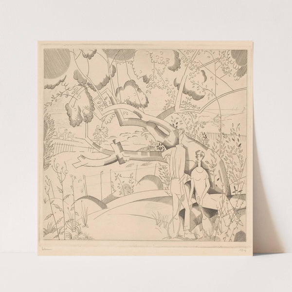 Rustende tennisspelers bij perenboom by Jean-Émile Laboureur