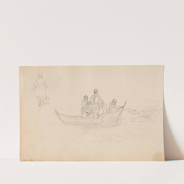Ryggvendt mannsfigur; figurer i båt (1852) by Adolph Tidemand