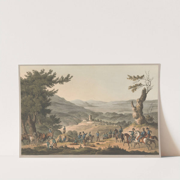 Sabugal on the River Coa French pickets in the foreground the Allies preparing to cross the River. (1810-1815) by Charles Turner