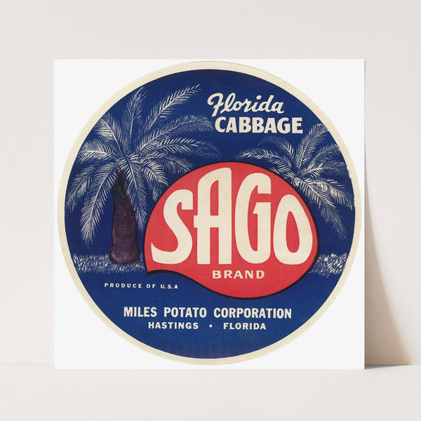 Sago Brand Florida Cabbage Label (1930-1950)
