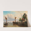 Sailboats in the harbour by Elias Pieter van Bommel