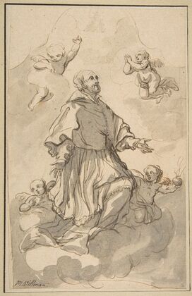 Saint Augustine on Clouds Surrounded by Angels