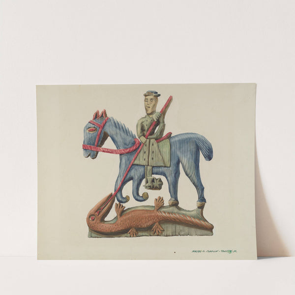 Saint George &amp; the Dragon, Carved Out of Section of Plank - Painted by Majel G. Claflin