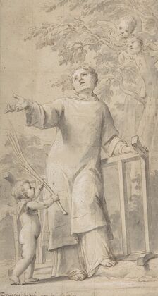 Saint Lawrence Standing and Holding the Grill, Instrument of His Martyrdom