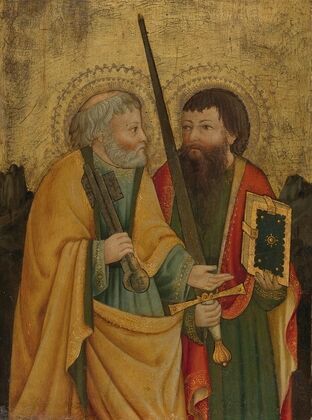 Saint Peter And Another Male Saint In A Rocky Landscape