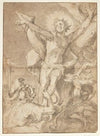 Saint Sebastian is tied to a tree by a Roman soldier