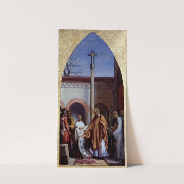 Saint Séverin le solitaire donnant l&#039;habit monastique à saint Cloud by Sébastien Melchior Cornu