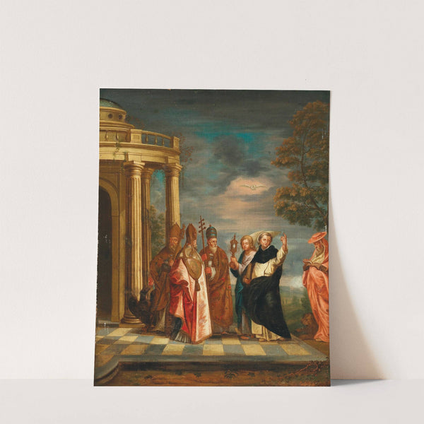 Saint Thomas Aquinas With Saints Ambrose, Augustine, Pope Gregory The Great And Jerome Contemplating The Blessed Sacrament by Erasmus De Bie