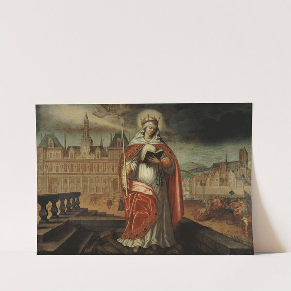 Sainte Geneviève, patronne de Paris, devant l&#039;Hôtel de Ville; à droite, les Huns repoussés by Anonymous