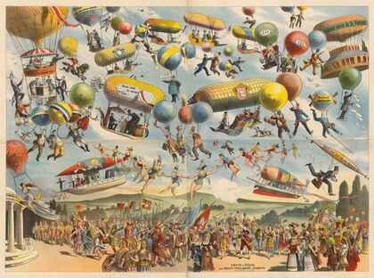 Sanatoir aérien du docteur Farceur, bureau volant de mariage, police aérienne (objets volants de fantaisie) (1890)