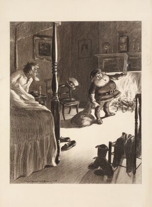 Santa Claus fills the stocking of Uncle Sam. (1898)