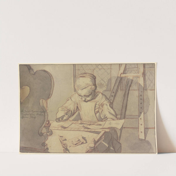 Sara Marrel, seated at a table and engaged in embroidery by Johann Andreas Graff