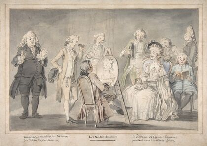 Satirical drawing; Artist Painting an Old Lady’s Portrait