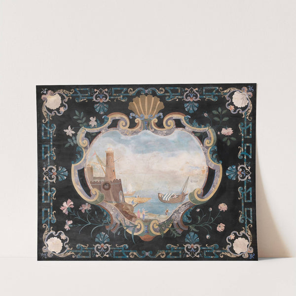Scagliola Console Tabletop with a Seascape by Pietro Belloni